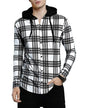 Noble Monk Mens Hooded Neck Full Sleeve Shirt | Regular Fit | Checkered Pattern | Casual Shirt For Men White Black