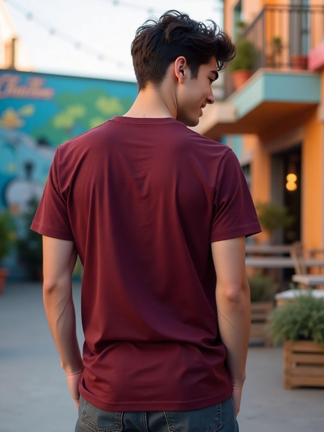 Nobero MenS Graphic Printed Regular Fit T-Shirt (1M-Twts-C1177-Bs_Wine Red