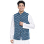 Fabindia Men Cotton Printed Nehru Jacket Teal_Xs