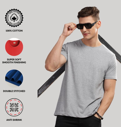ADRO Mens Solid Regular Fit T-Shirt (RCM3-PLN-GR-GR-GR_Grey
