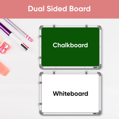 Yajnas Non Magnetic 1.5X3 Feet Double Sided White Board And Chalk Board Both Side Writing Boards, One Side White Marker And Reve