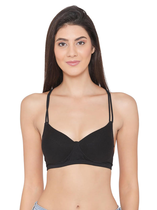 Clovia Cotton Padded Non-Wired T-Shirt Crossback Bra (BR1515P13_Black_34C)
