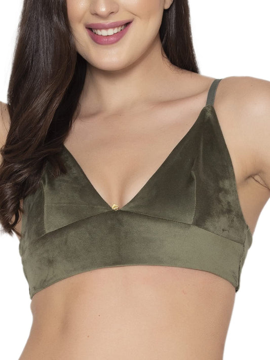 Clovia Womens Non-Padded Non-Wired Demi Cup Plunge Bralette (BR2360P17_Green_36D)
