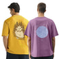 Nobero MenS Graphic Print Oversized Fit T-Shirt (1M-Twrt-C1242-Po2_Mustard Yellow/Grape Nectar