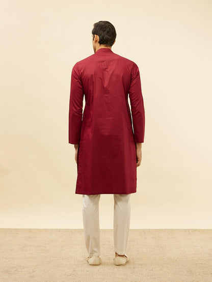 Manyavar MenS Maroon Cotton Checks Kurta Pyjama Set