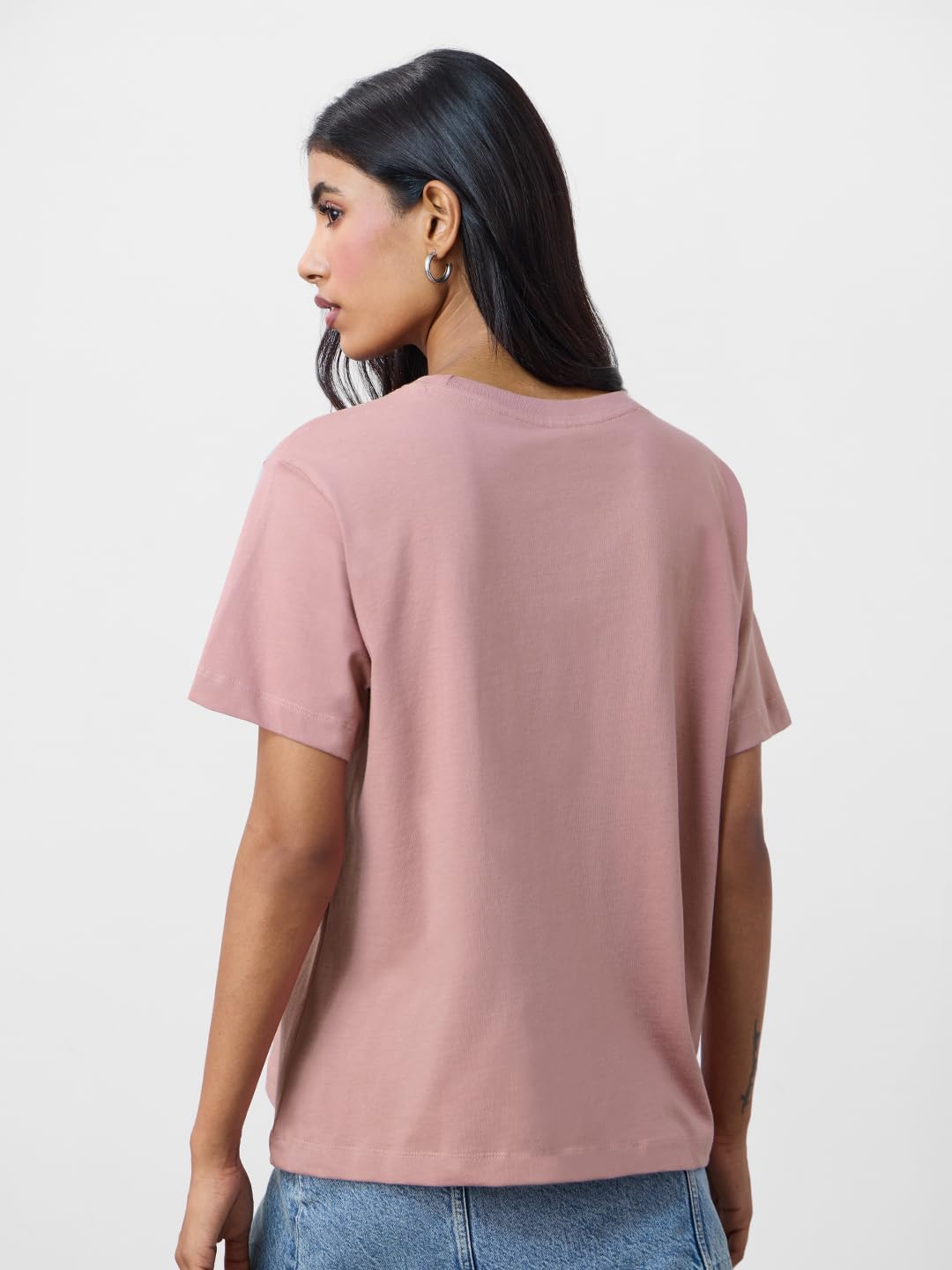 The Souled Store Originals: See You in Hell Women and Girls Short Sleeves Round Neck Pink Graphic Embroidered Cotton Relaxed Fit