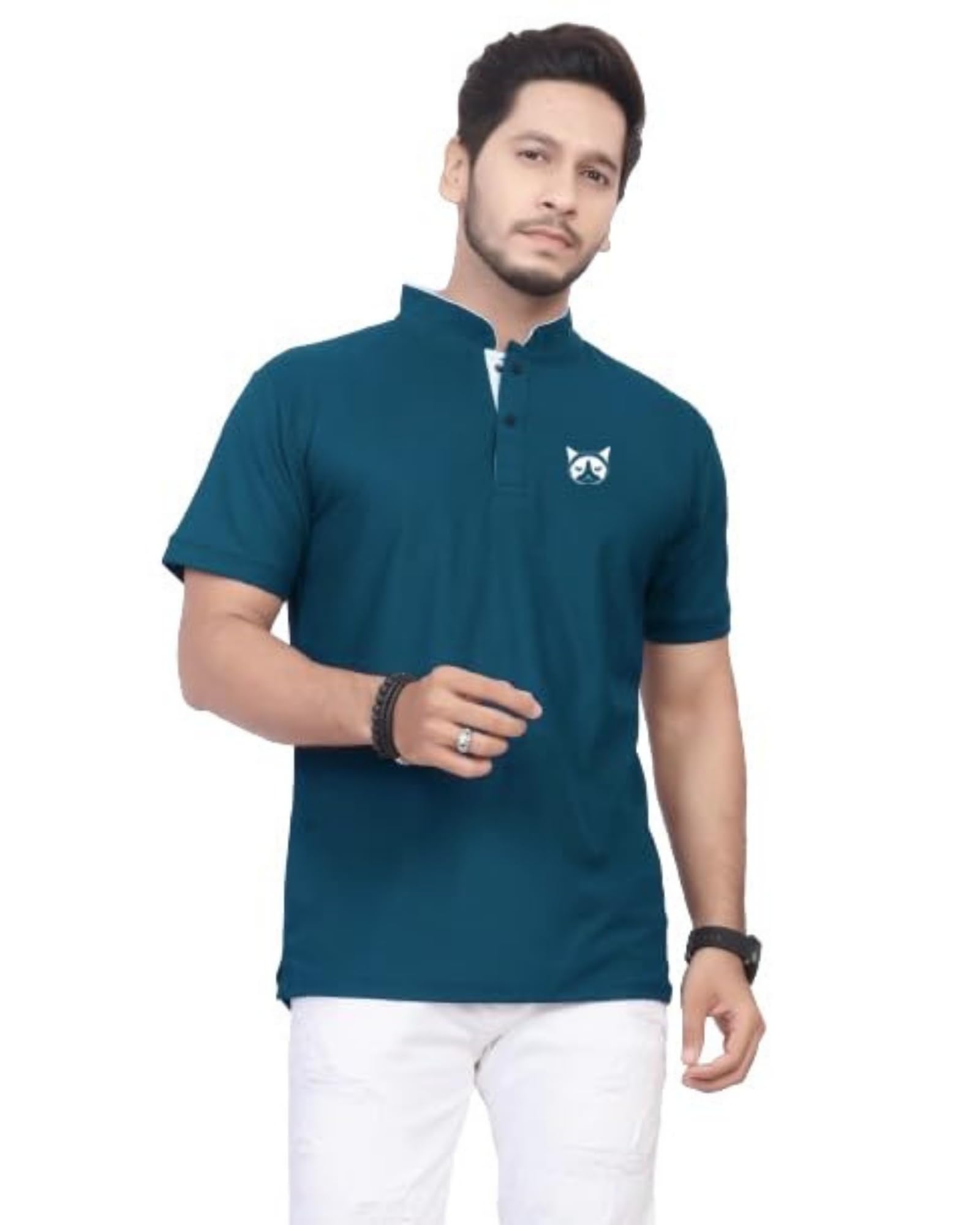 Baghadbillo MenS And BoyS Polyster T-Shirt With Mandarin Collared Neck Half Sleeves Closuer Button And Regular Fit | Polo T Sh