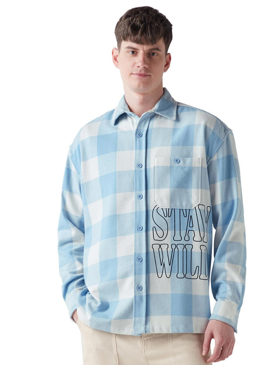 Bewakoof Men Checked Oversized Fit Full Sleeve Collar Cotton Shirt_649876_Blue_XL