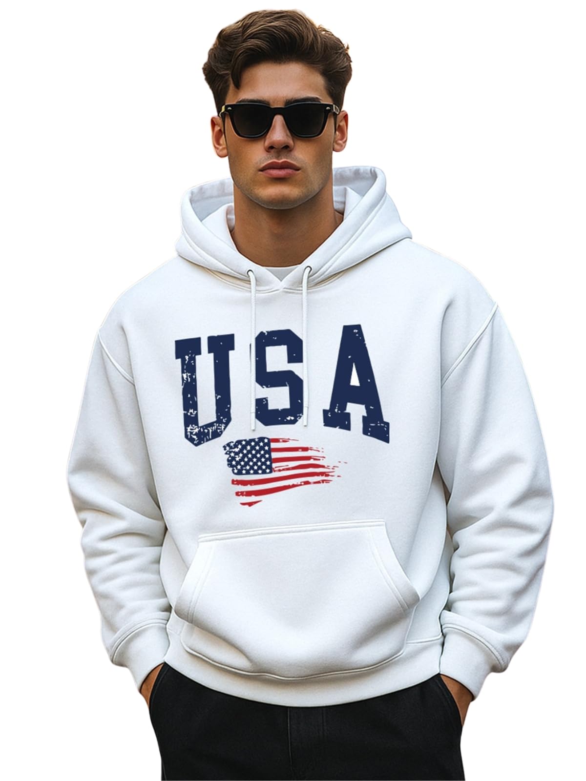 Veirdo Mens Cotton Fleece Oversized Baggy Fit Hoodie Drop Shoulder Usa Front Printed Full Sleeve Hoodie