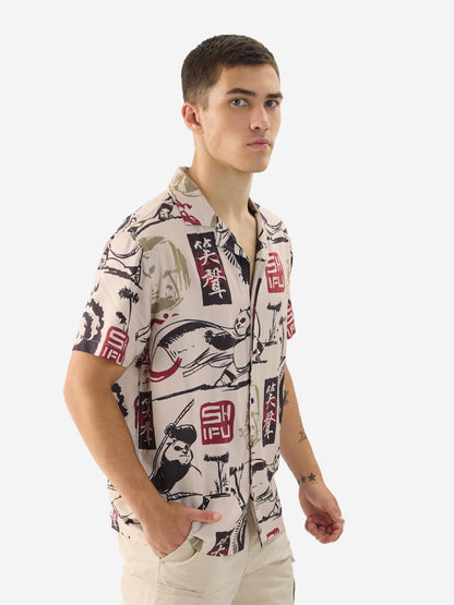 The Souled Store Official Kung Fu Panda: Sketchy Panda Men and Boys Short Sleeve Collared Neck Buttoned Front Regular Fit Rayon