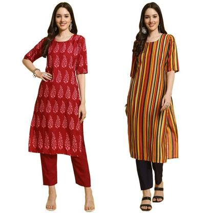 Pinkmint WomenS Printed Crepe Straight Kurta And Pant Set Round Neck Kurta And Pant Set For Women