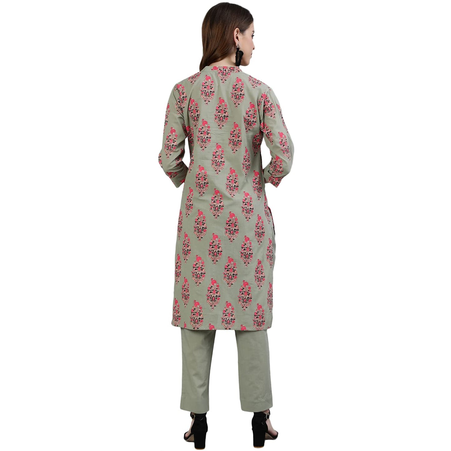 ishin Women's Green Block Printed Straight Kurta Set With Trouser
