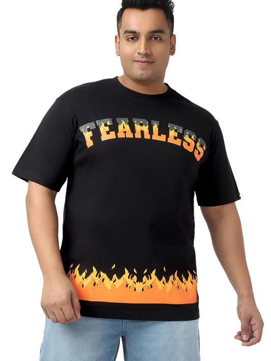 Bewakoof Plus Mens Graphic Print Oversized Fit Half Sleeve Round Neck Cotton Jersey Plus Size T-Shirt_652584_Black_4XL