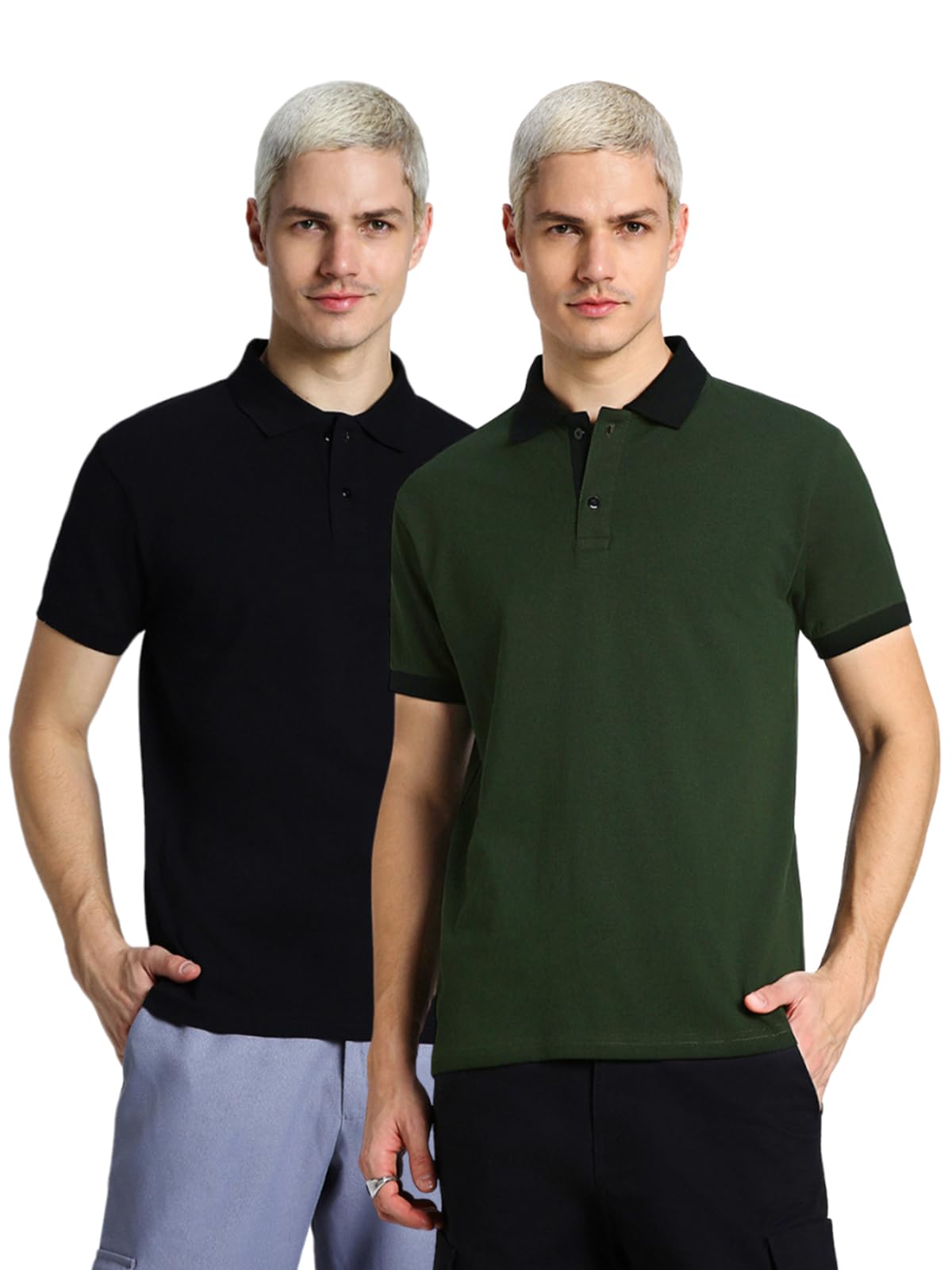 Veirdo Mens 100% Cotton Regular Fit Solid Plain Classic Polo Collar T-Shirt