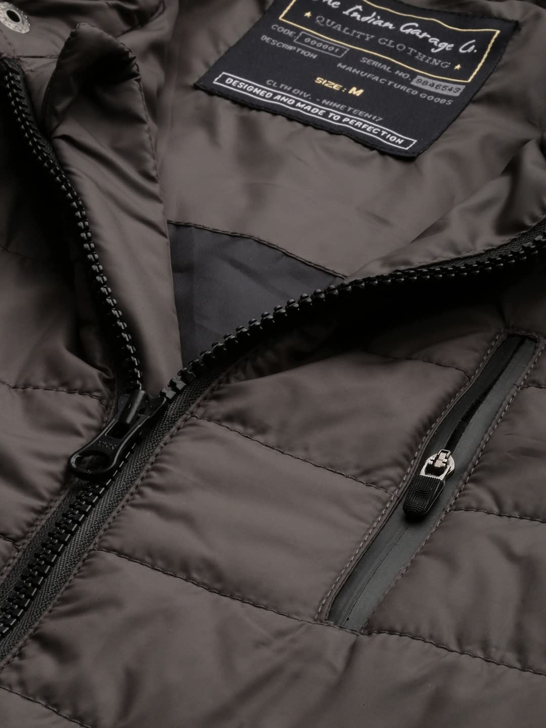 The Indian Garage Co Men Grey Slim Fit Solid Puffer Jacket