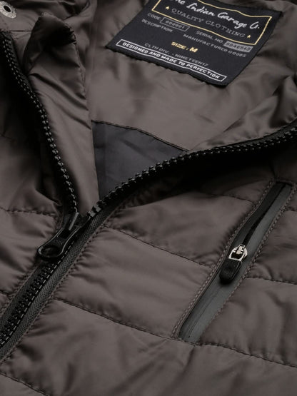 The Indian Garage Co Men Grey Slim Fit Solid Puffer Jacket