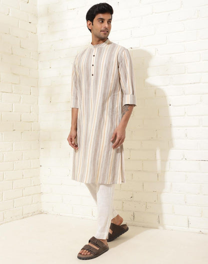 Fabindia MenS Cotton Striped Relaxed Kurta (1037123Off White_Off