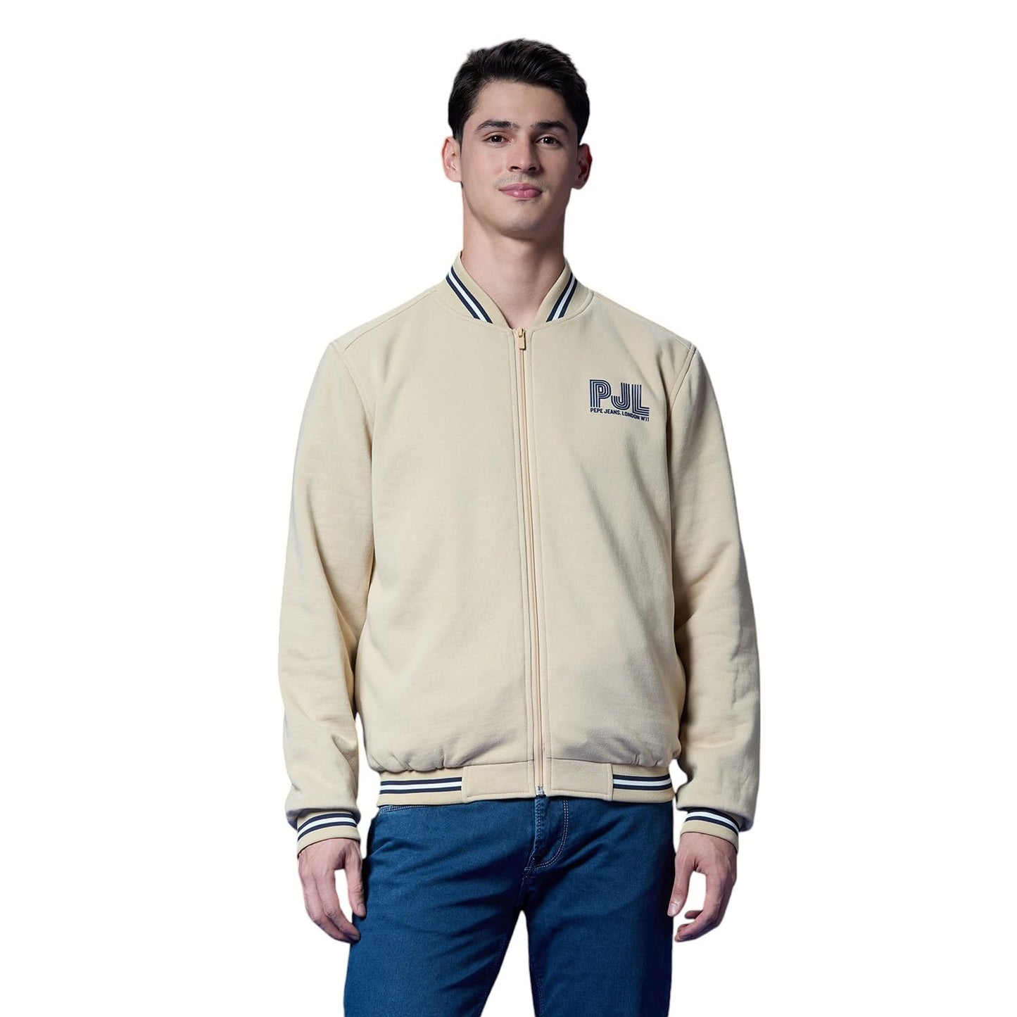 Pepe Jeans Grey Baseball Neck Full Sleeve Lightweight Sweatshirt