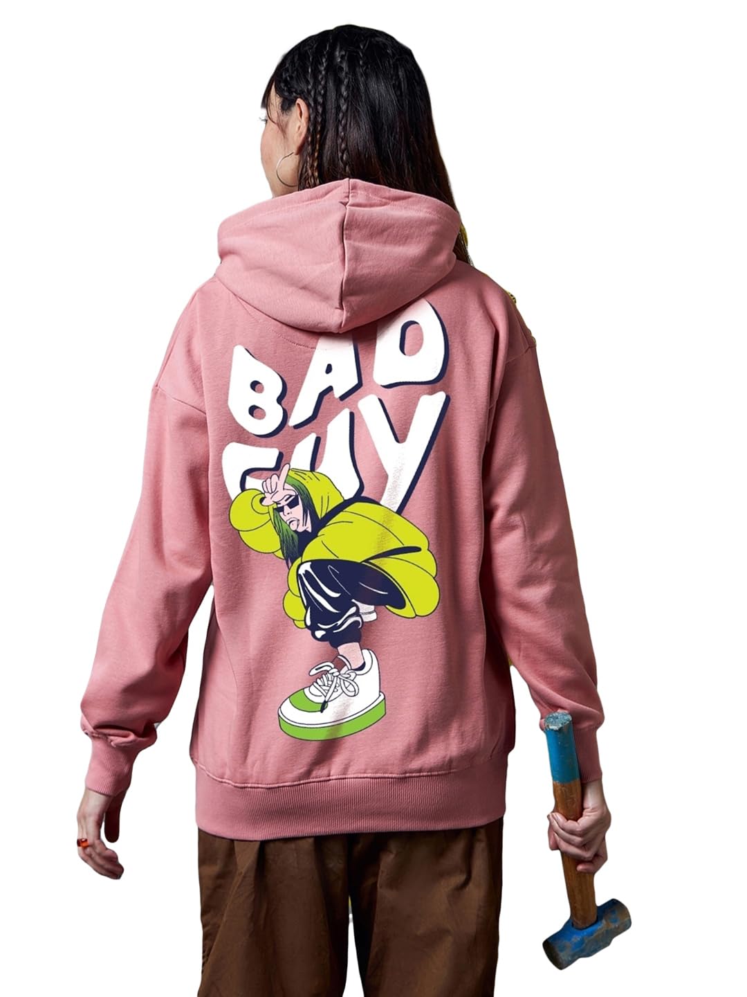 Bewakoof Womens Graphic Printed Oversized Fit Full Sleeve Fleece Hoodies_629681_Pink_S