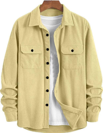 Deelmo MenS Full Sleeve Corduroy Shirt | Stylish Textured Casual Button-Down Shacket For Autumn Winter | Dual Pocket Front Desig