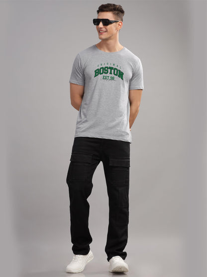 ADRO Mens Printed T Shirt - Premium Cotton Graphic Printed Tshirt - Grey T-Shirt - RN24-BOST-GR