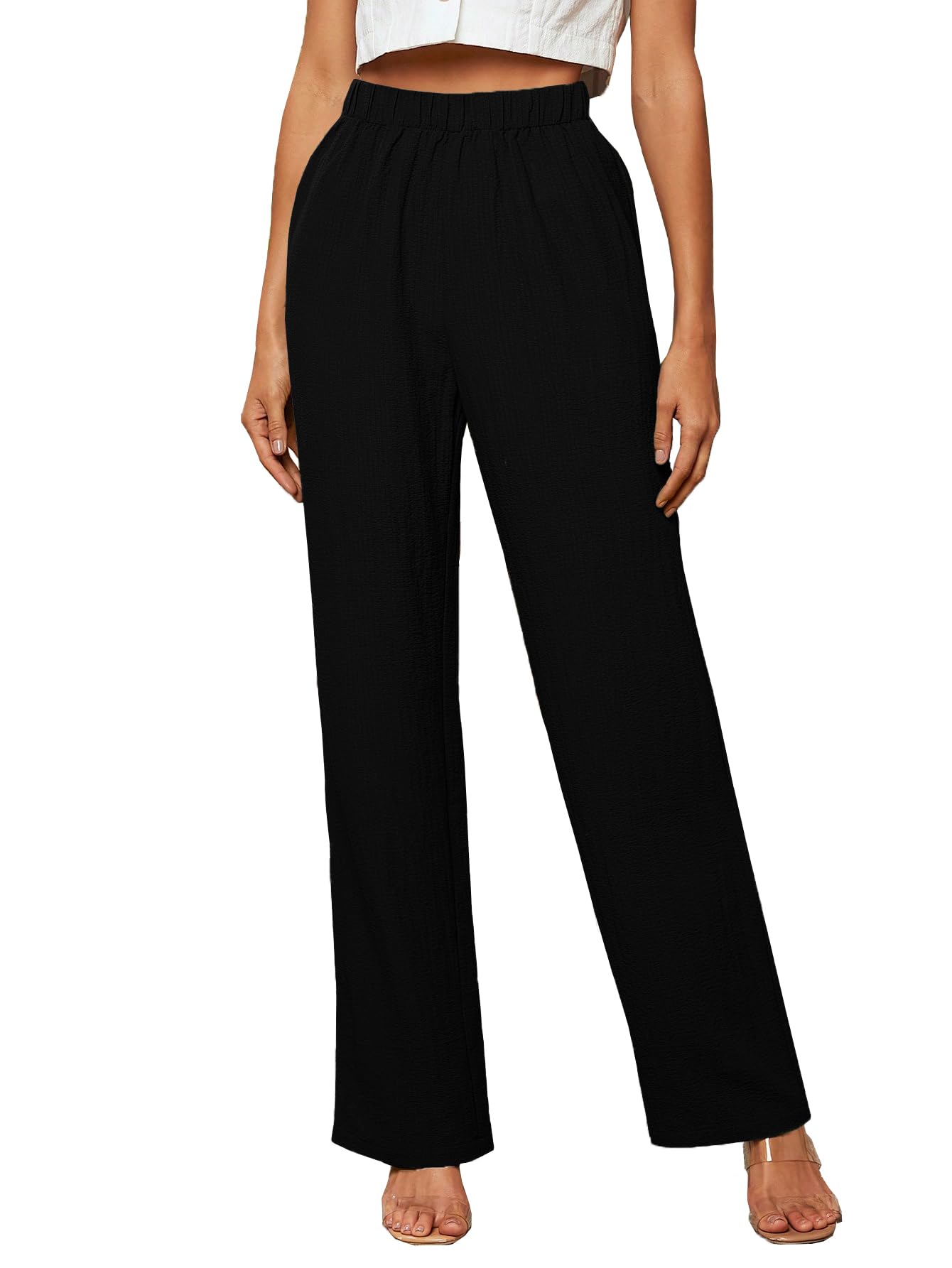 Toplot WomenS High-Waisted Trousers | Tailored Wide-Leg Pants | Casual & Formal Wear | Chic And Elegant Look (Women-Trouser-5230