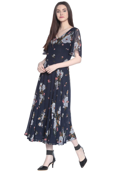 Rare London Women Synthetic A-Line Calf Length Dress (Ep3153)