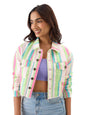 The Souled Store Originals: Blossom Stripes Women and Girls Long Sleeve Zipper Front Oversized Fit Cropped Jackets