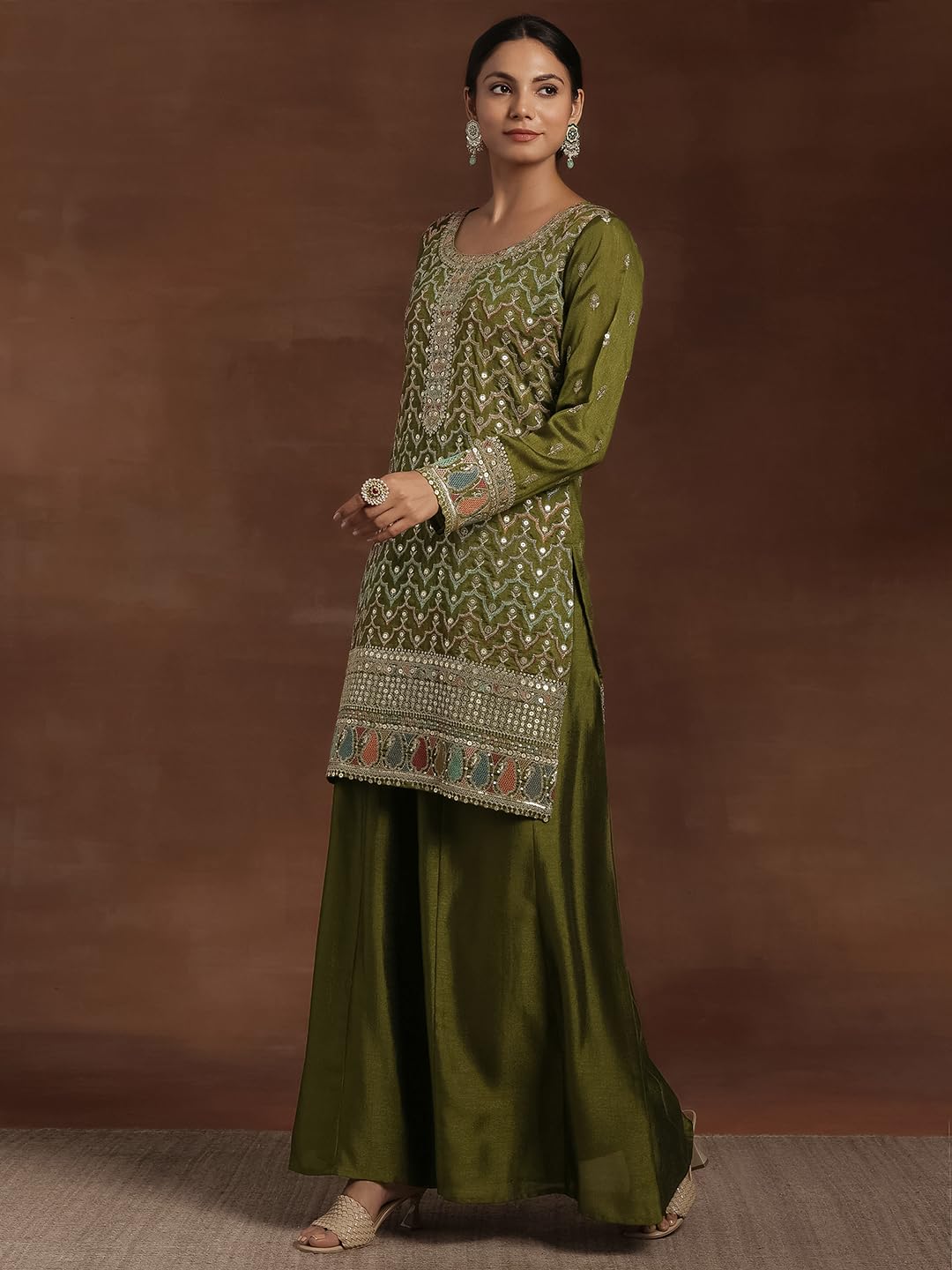 Libas WomenS Silk Blend Kurta Sets (48607_Olive
