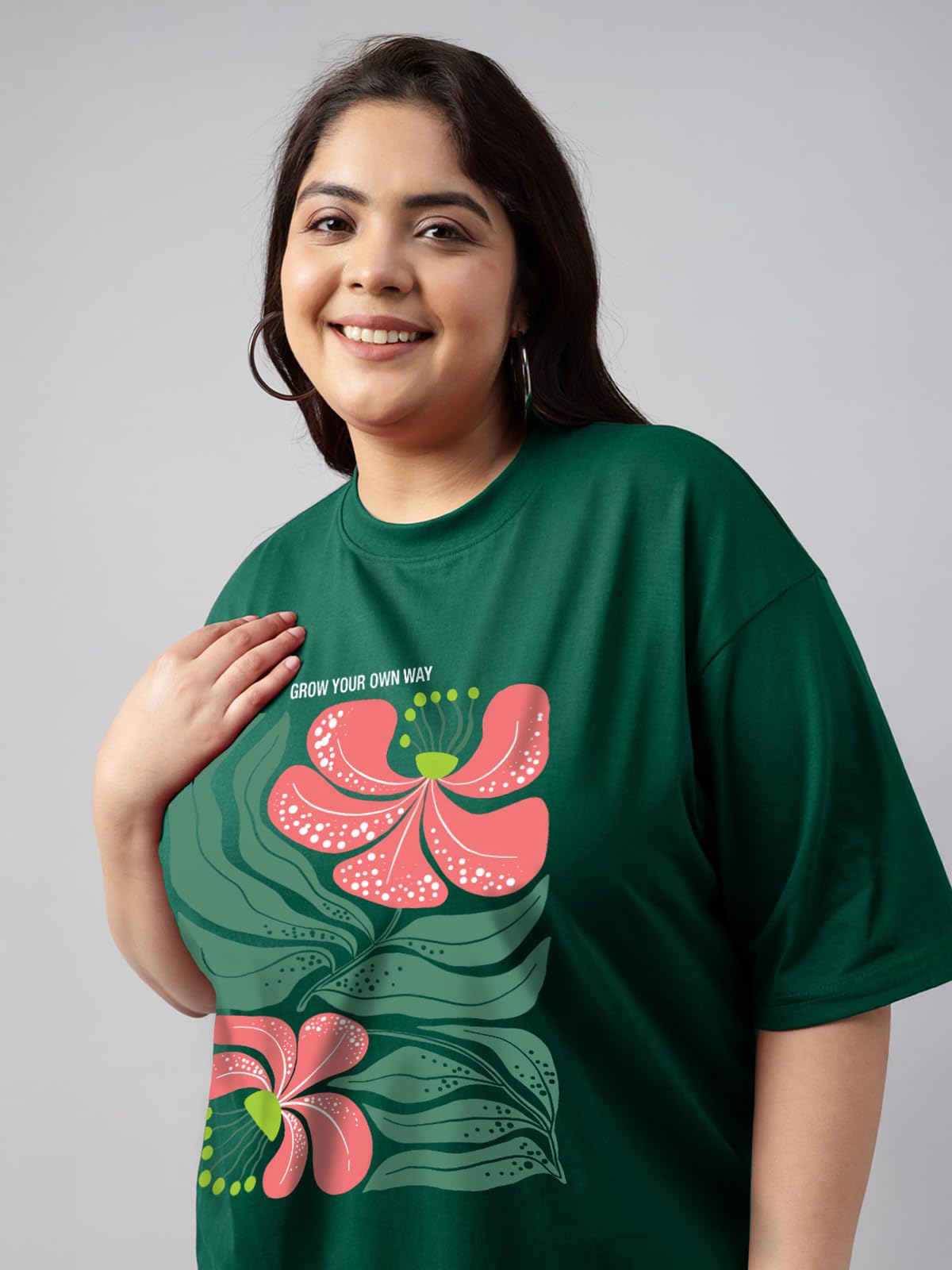Juneberry 100% Pure Cotton Oversized Fit Latest & Trendy All Over Prints Half Sleeve Plus Size T-Shirt For Women & Girls (Ps_Jbg