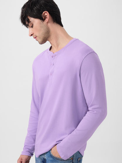 The Souled Store Solids: Light Lavender Long Sleeve Regular Fit Cotton Men and BoysSupima Full Sleeve Henley T-Shirts