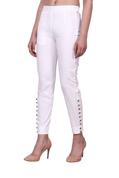 Popwings Casual Flat Front Straight Rayon White Bottom Lace Palazzo For Women|| Stylish Western Women Palazzo For Summer || Regu