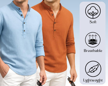 Deelmo Combo Of MenS Cotton Blend Solid Regular Fit Full Sleeve Short Kurta | MenS Trendy Short Kurta Pack Of 2