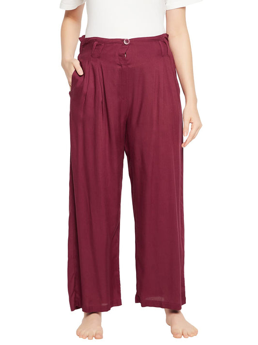 Clovia Womens Rayon Chic Basic Wide Leg Pants (LB0192P09_Maroon_L)