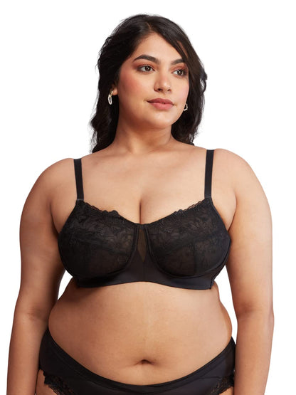 Nykd WomenS Floral Mesh Wirefree Non Padded Bra With Medium Coverage | Deatiled Lace | Bridal Collection - Bra, Nyb230, Black,