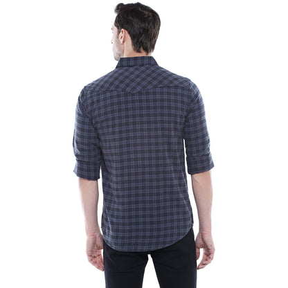 Dennis Lingo MenS Grey Checks Slim Fit Cotton Spread Collar Full Sleeves Casual Shirt With Flap Pockets