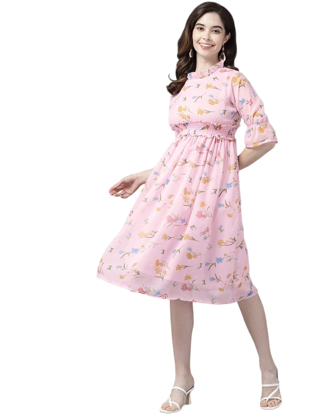 Aarika Women'S Georgette Fit And Flare Knee-Length Dress (Md-W-2742_Pink