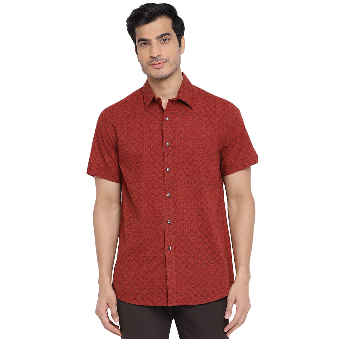Fabindia Men Cotton Printed Shirt Orange_L