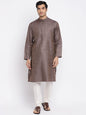Fabindia Men Silk Blend Slim Fit Long Kurta Brown_XS
