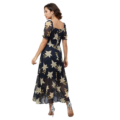 Rare Women'S Chiffon Fit And Flare Maxi Casual Dress (Ep6218_Navy Blue_X-Large)