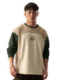 The Souled Store Naruto Shippuden: Konoha Leaf Men and Boys Round Neck Beige Colour Block Cotton Oversized Full Sleeve T-Shirts
