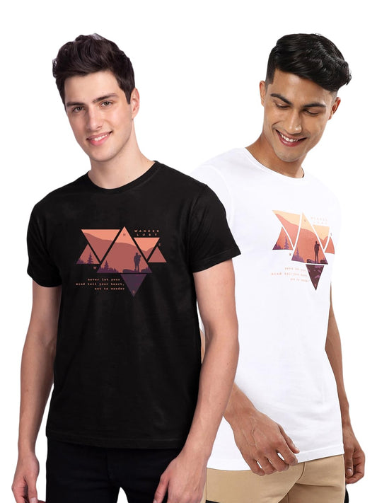 Bewakoof Mens Your Heart Wander Printed 100% Cotton T-Shirts (Pack of 2) - Regular Fit, Round Neck, Half Sleeves_601764_White_2