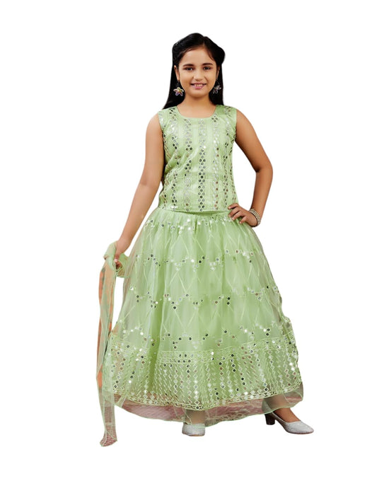 Aarika Girls Ethnic Wear Sea Green Colour Sequin Embroidery Net Lehenga Choli Set (4-10 Years)