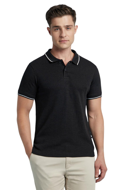 Dennis Lingo Men Cotton Poly Regular Fit Solid Textured T-Shirts Black