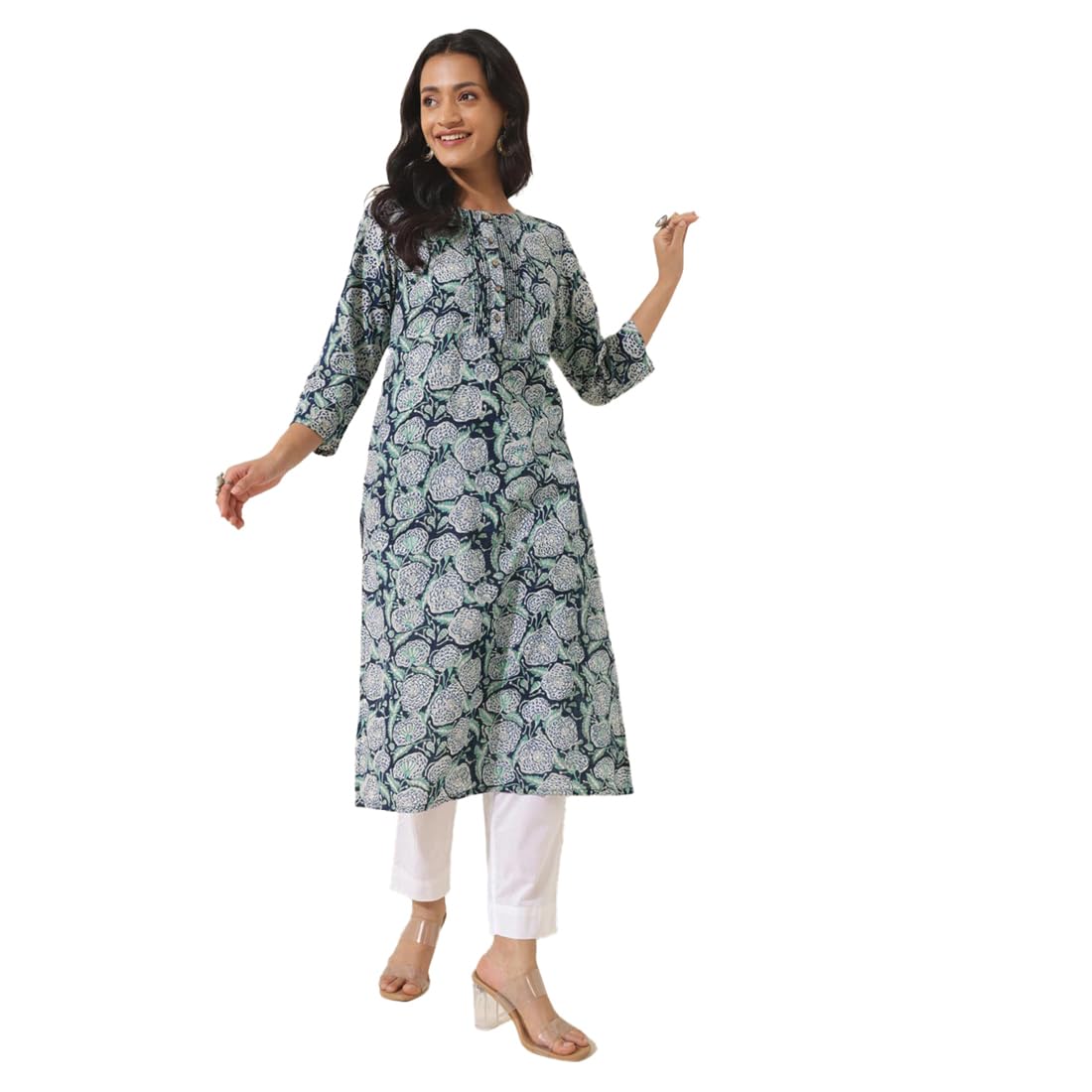 Fabindia WomenS Cotton Printed Regular Kurta (1038019Blue_Blue