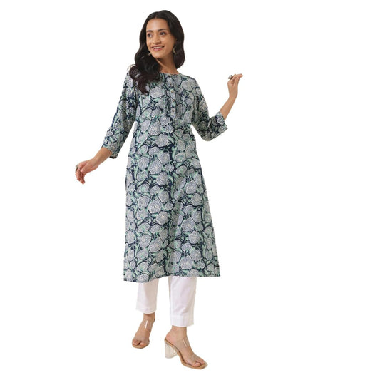 Fabindia WomenS Cotton Printed Regular Kurta (1038019Blue_Blue