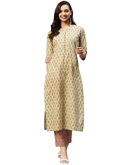 GoSriKi Women's Cotton Blend Straight Printed Kurta & Pant