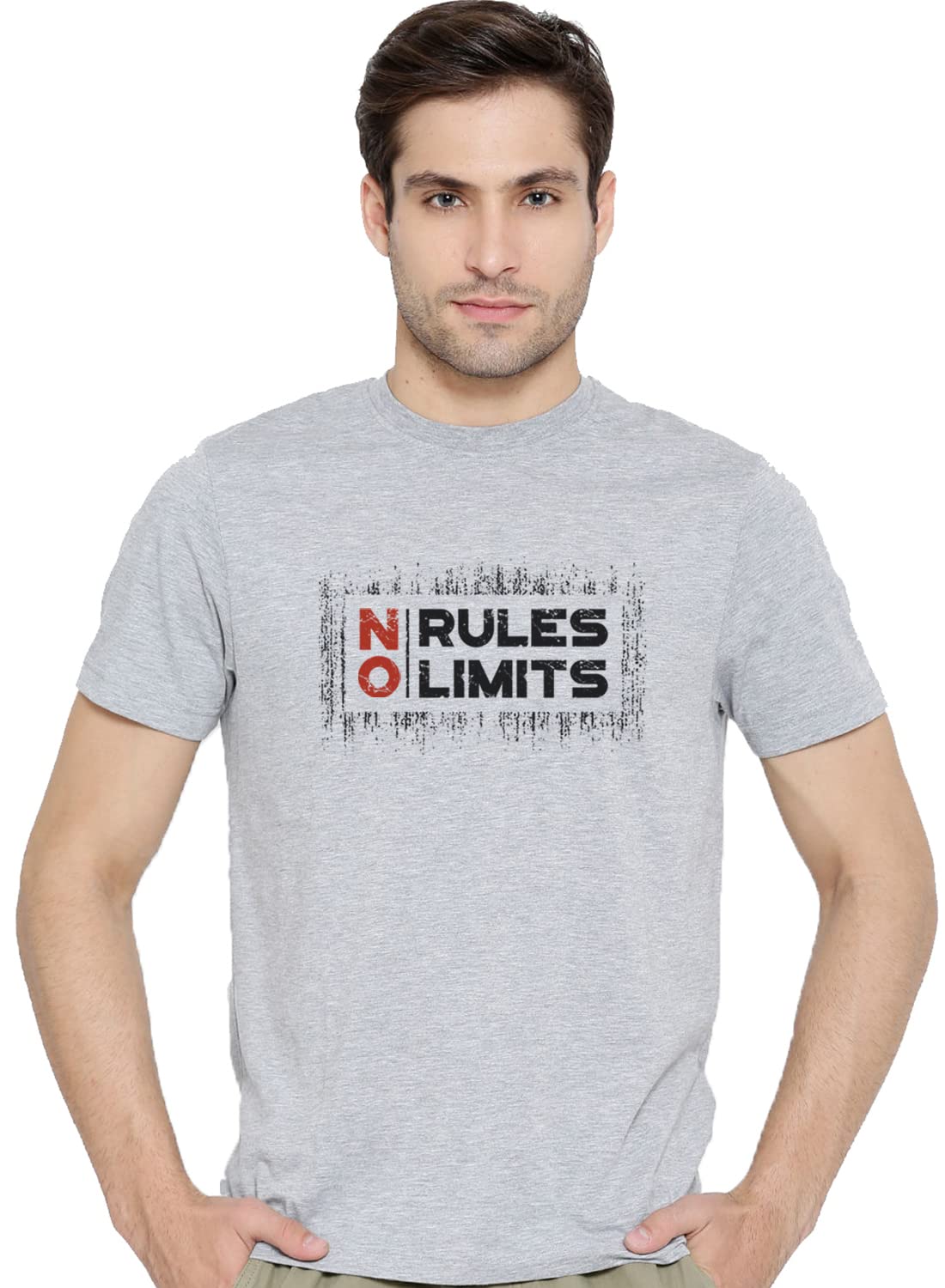 ADRO No Rules No Limits Mens Printed T-Shirt (RNR-M-LIM-GR_Grey)