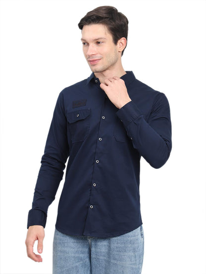 Shasmi Mens Double Pocket Cotton Shirt | Formal | Office Wear | Plain | Full Sleeve - Slim Fit Shirt for Men | Shirt for Men |