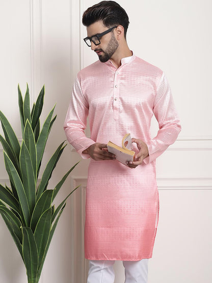 Sojanya (Since 1958 MenS Jacquard Silk Multi Shade Pink Color Kurta With Sequence